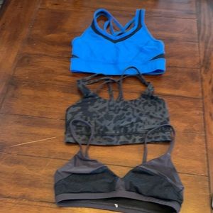3 Lululemon Sports Bras, all size 4, great condition, 2 black & 1 cobalt blue